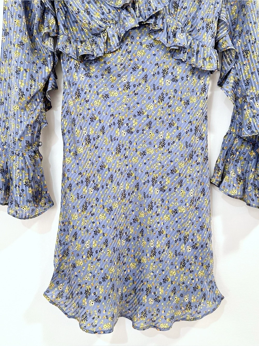Free People Long Sleeve Empire Mini Dress Blue Size 2
